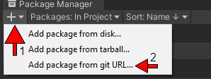 Package Manager > + > add from Git URL