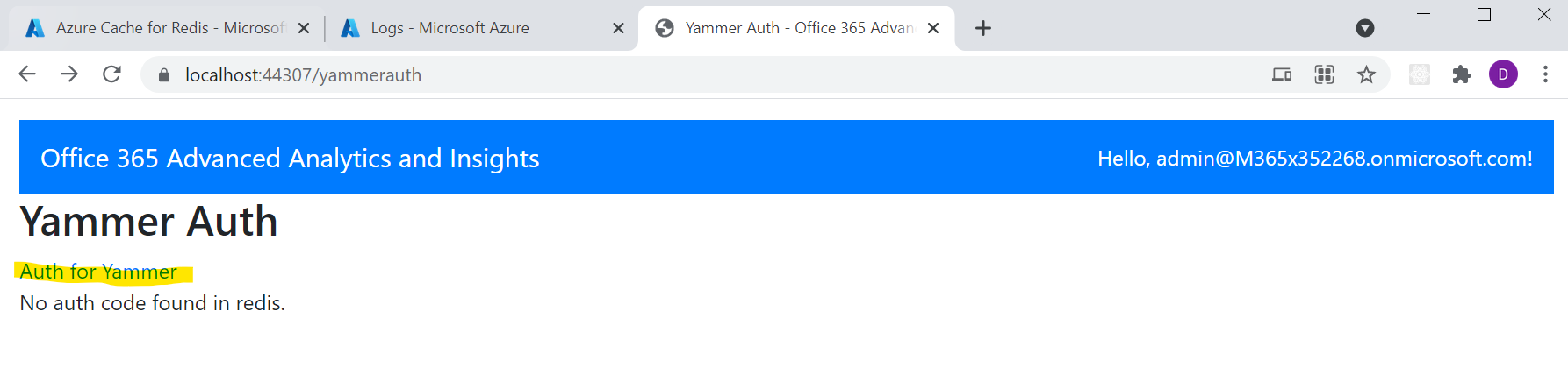 Yammer auth page