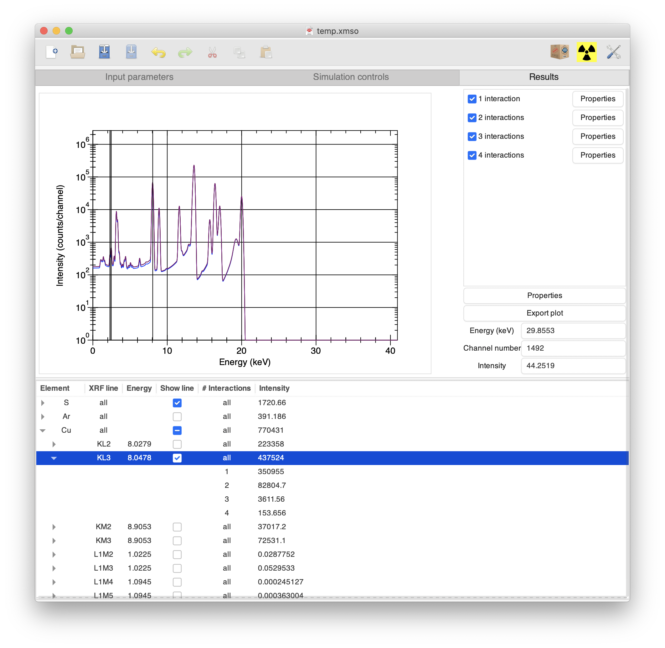 Selecting XRF lines